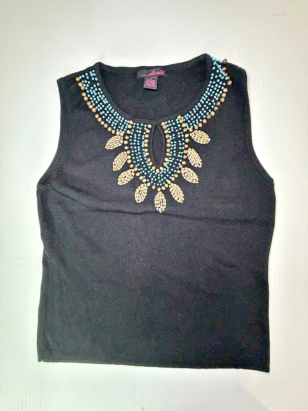 Vintage Y2K Willi smith Embellished Tank Top in Black & Blue Size XL
